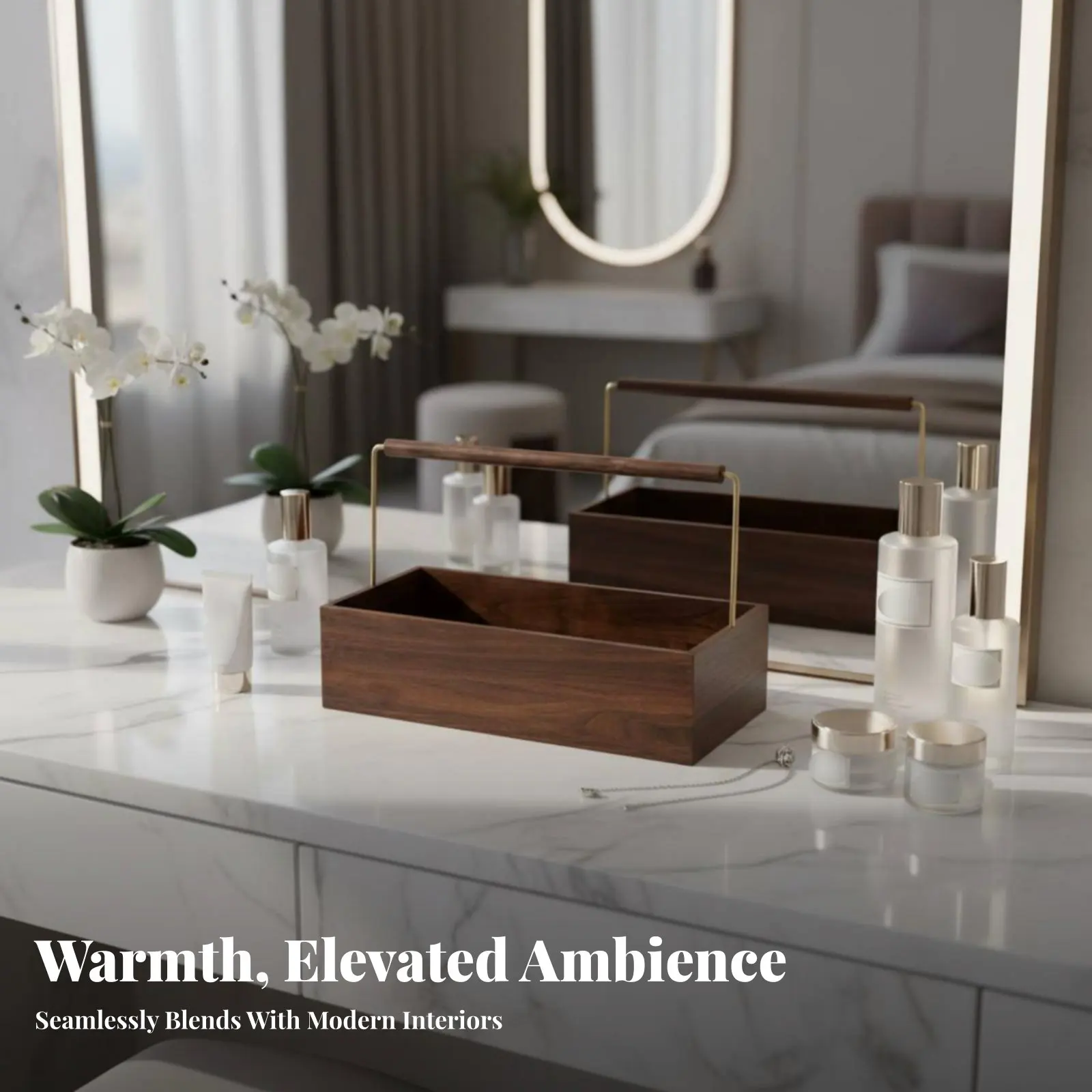 

Wavy Border Cosmetic Tray Elegant Design Countertop Organizer Decorative Multi-Purpose for Home Decor Lovers, Homeowners