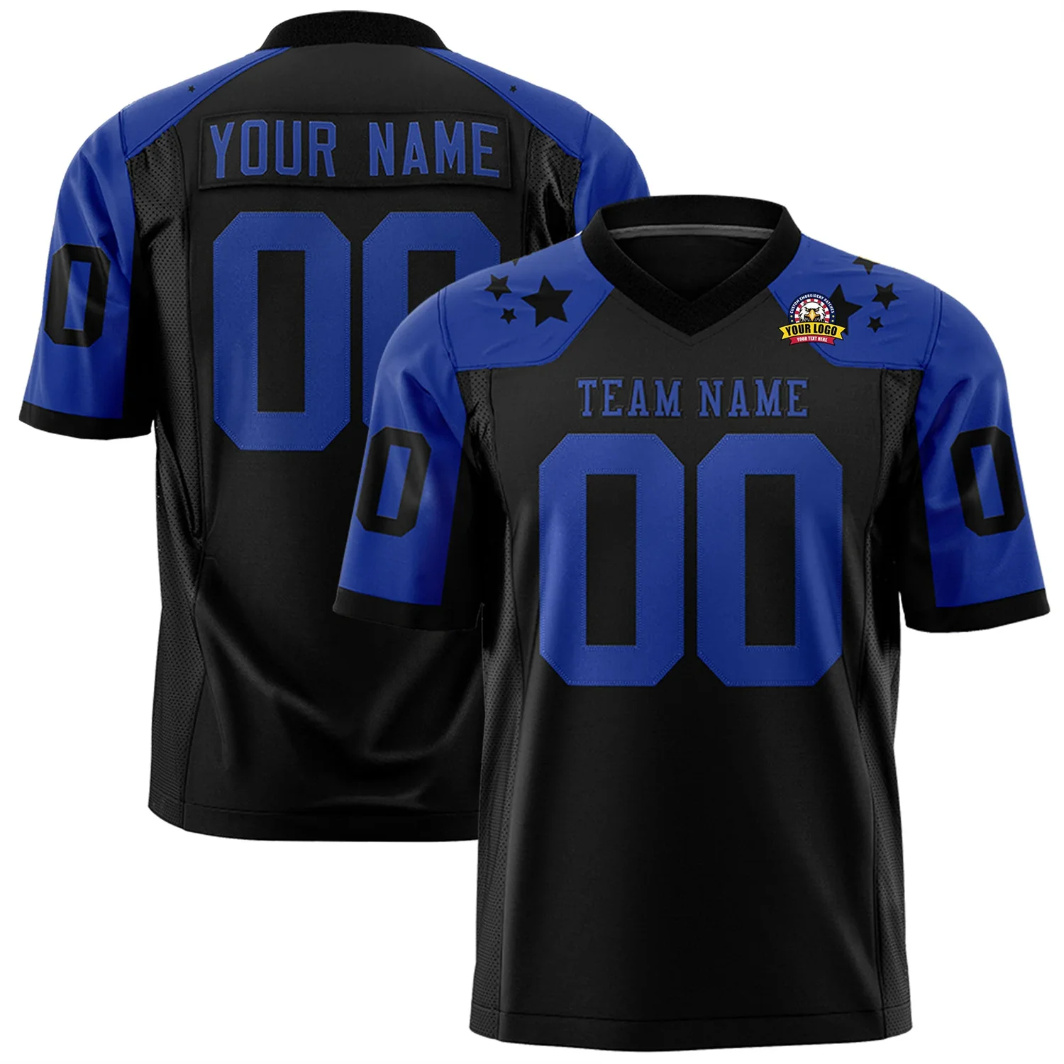 

Custom Red Black Personalized Shoulder Star 3d Printed Football Jersey Summer Shirts Jersey Short Sleeves