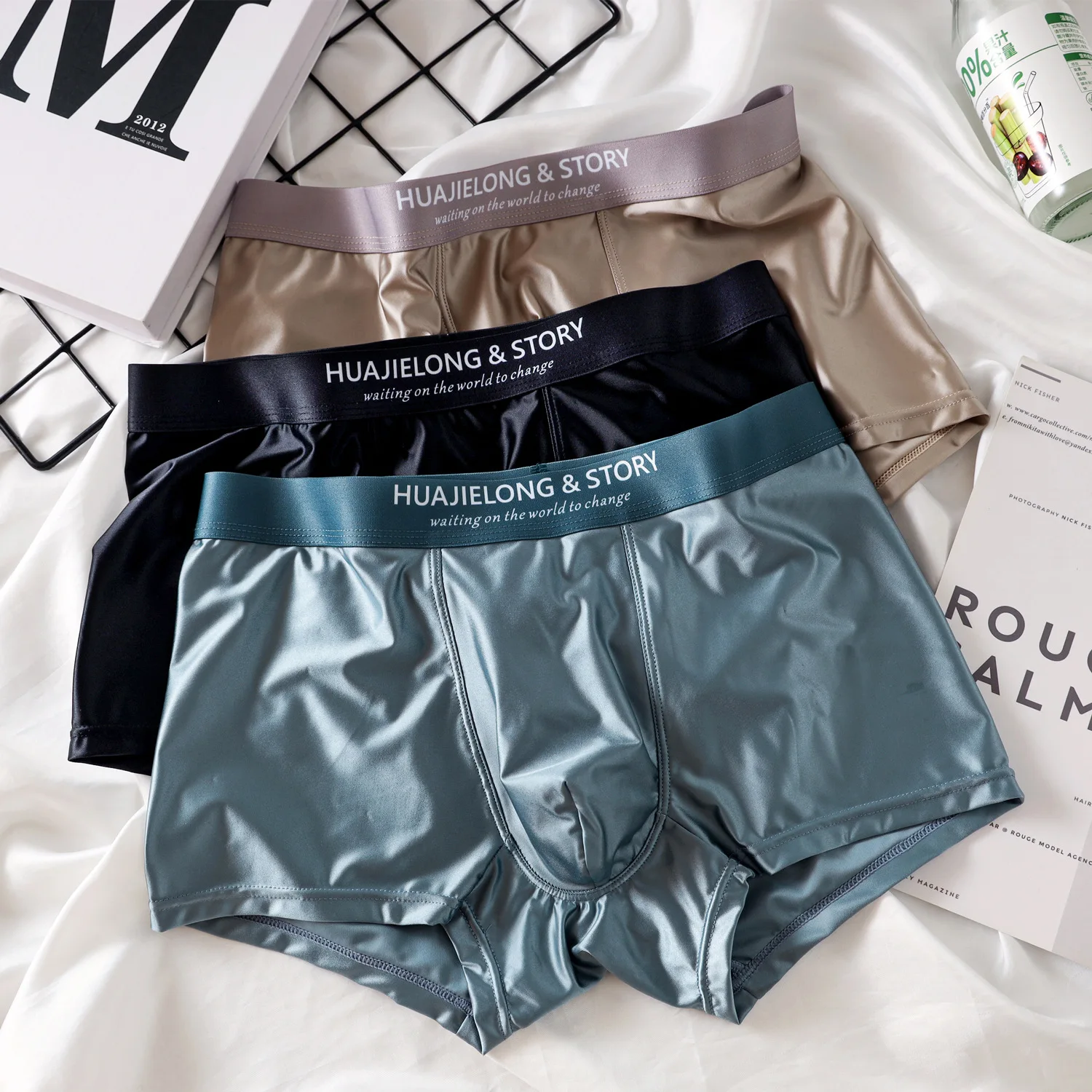 

3Pcs Breathable Thin Satin Silk Boxer Briefs Seamless Mid Waist Ice Silk Boxers Underpants Smooth Underwear for Men Daily