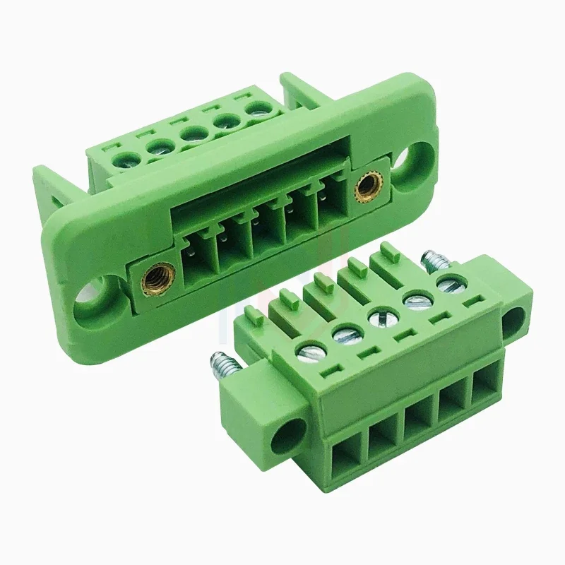 1Set Through-wall panel fixed 15EDGWC-3.81mm 2P3P4P5P6P7P8P-24P solder-free plug-in wire green terminal with flange plug-in type