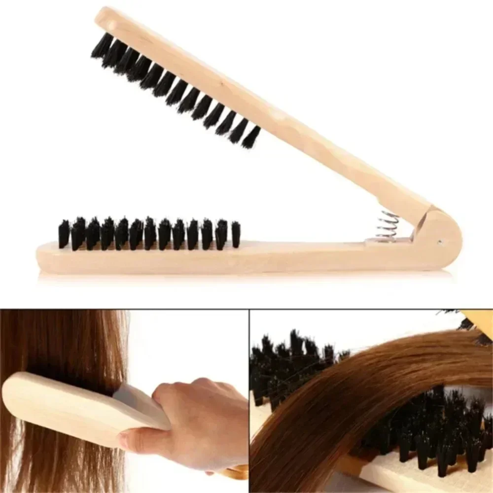 Sdotter Professional V Type Hair Straighten Comb Wooden Handle Hair Straightener Hairdressing Combs Anti-static Hair Brush Styli