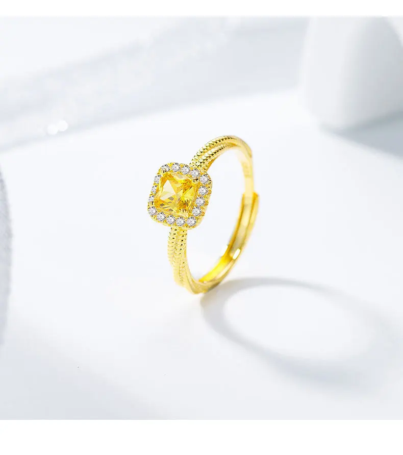 1.1ct Princess Cut Natural Yellow Citrine 925 Sterling Silver Square Solitaire Ring for Woman Fashion Gemstone Jewelry Gift