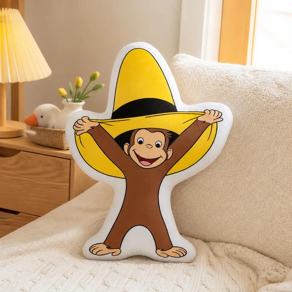 Curious George Monkey Cinco De Mayo Sombrero Plush Pillow Cushion Irregular Stuffed Throw Pillow Home Decor Gift Sofa Bed