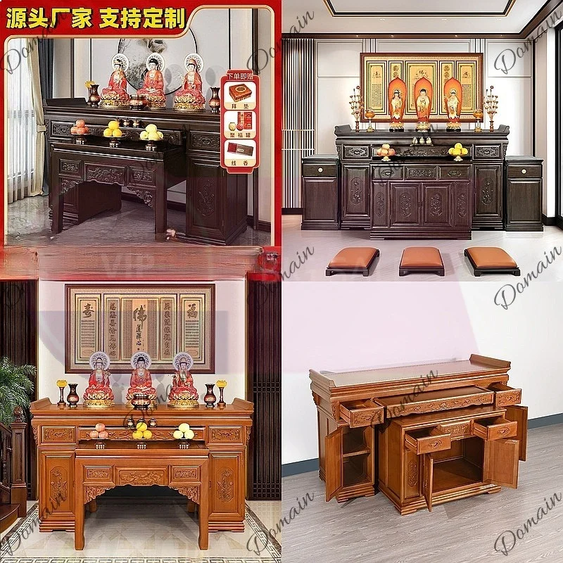 QA Modern Minimalist Buddhist Altar Table with Cabinet, Small Feng Shui Shrine Stand for Home Worship