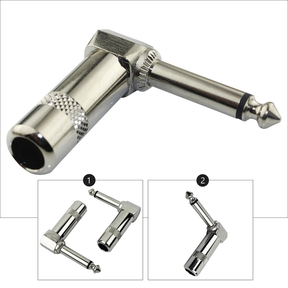 

2PCS 6.35 Mono Elbow Plug Zinc Alloy Durable Guitar Line Adapter Multi purpose Nickel plated Recording Equipment