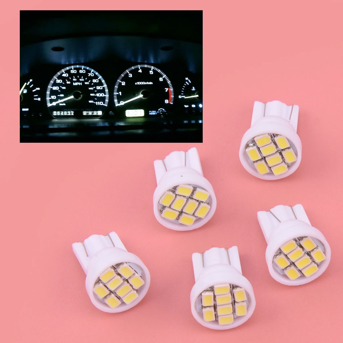 5Pcs White Dash Gauge Cluster T10 8SMD LED Bulb Fit for Ford Bronco F150 1987 1988 1989 1990 1991 Plastic