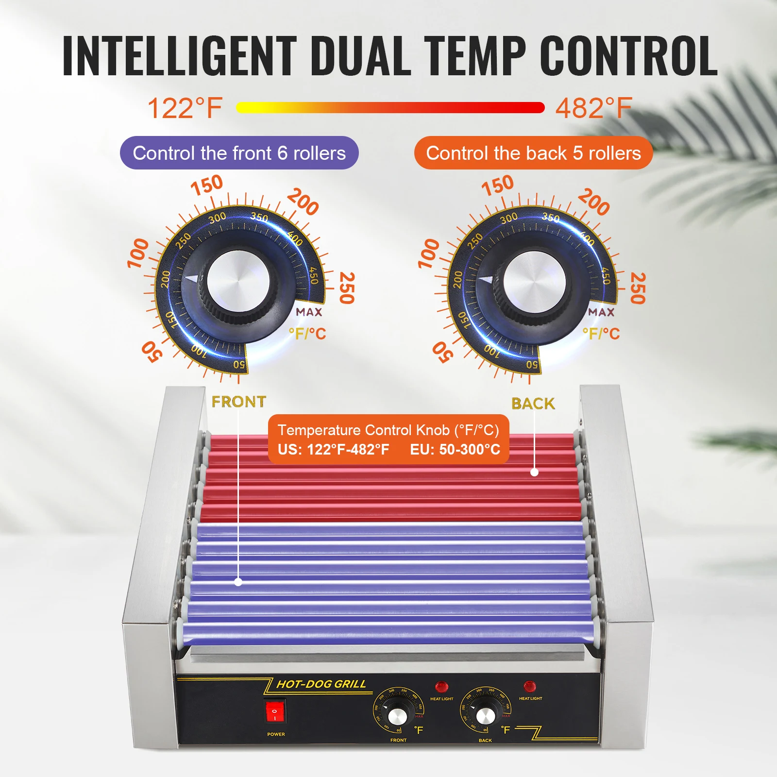 SucceBuy ホットドッグローラー 11ローラー 30本のホットドッグ容量 ステンレス製ソーセージグリル調理機 デュアル温度制御付き