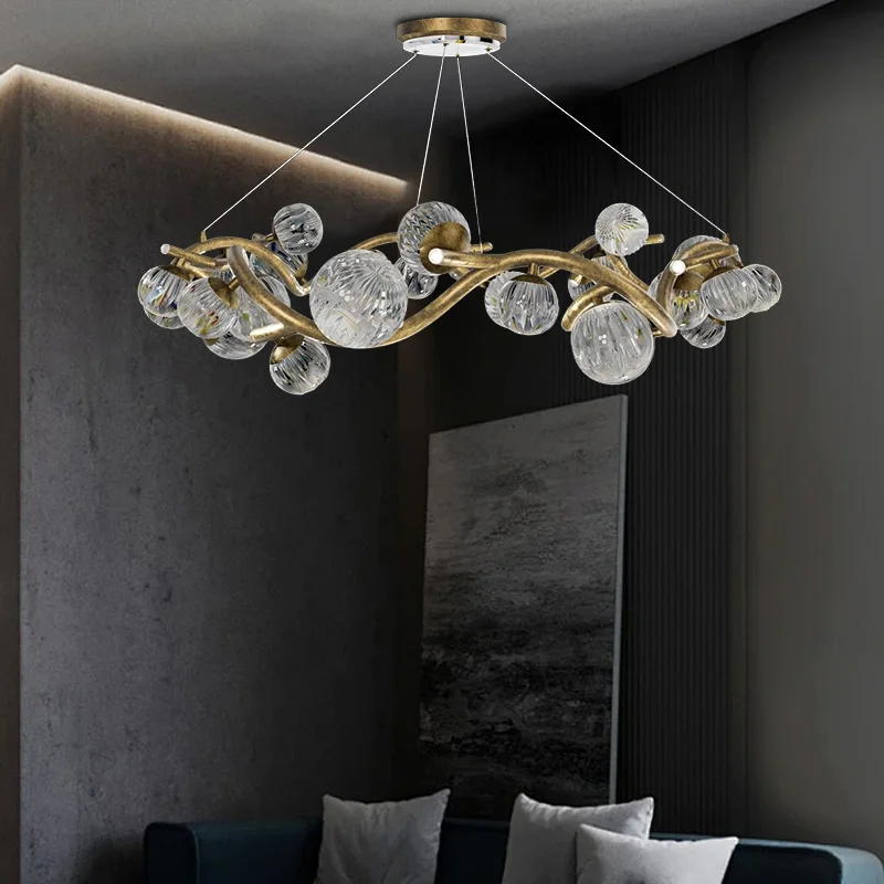 Modern Nordic Black Glass Ball Lustre Chandelier, Dimmable Round Hardware Pendant Lamp for Restaurant, Trendy Light for Ceilings