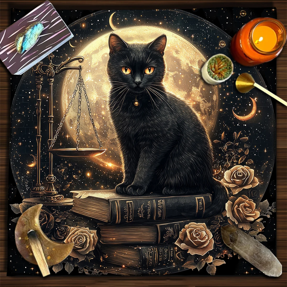  Esoteric Black Cat Tarot Tablecloth Star Moon Waterproof Dining Table Decor & Accessories Ritual Altar Theme Decor