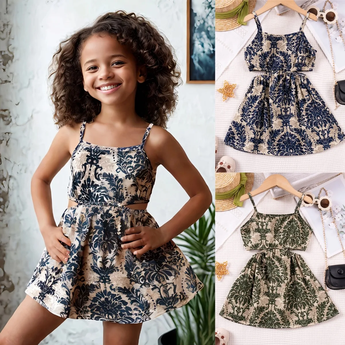 

Летнее стильное модное платье с вырезом на талии для девочек. Повседневное платье с бретелькой на шее. Стильное и модное.