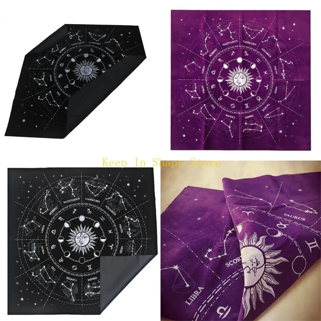 U1JC 49x49cm Tarot Card Tablecloth Flannel Geometric Figure Divination Altar Card Pad