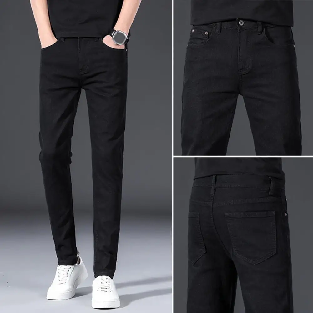 

Men Casual Trousers Elastic Slim Fit Men's Business Pants with Breathable Pockets Zip Fly Closure Stylish Mid Waist for Casual