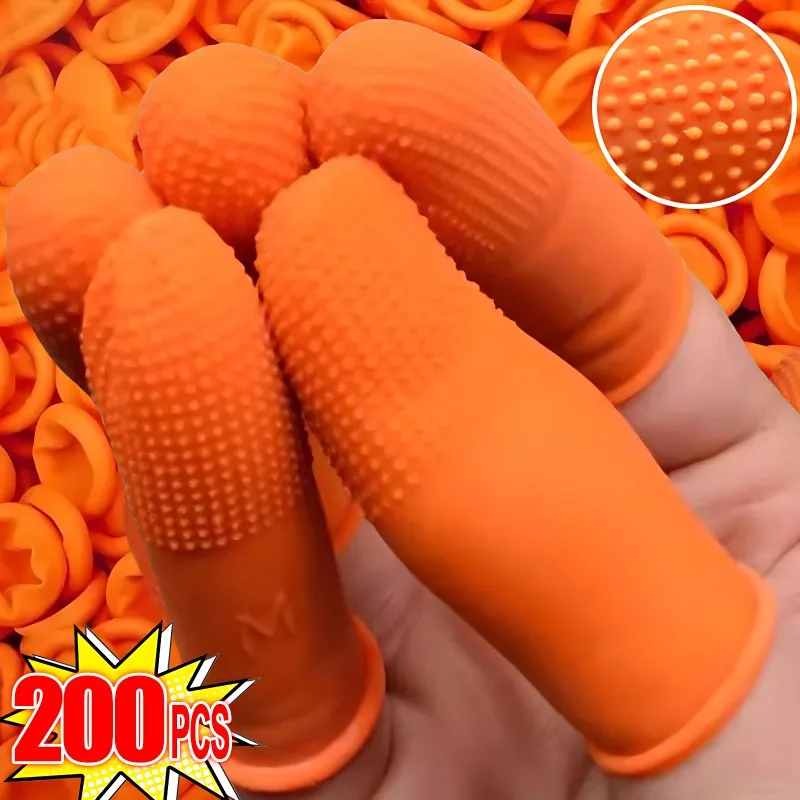 200/10PCS Latex Vingerbedjes Oranje Duimkappen Antistatische Industrie Rubber Vingertoppen Protector Handschoenen Antislip Vingerhandschoenen