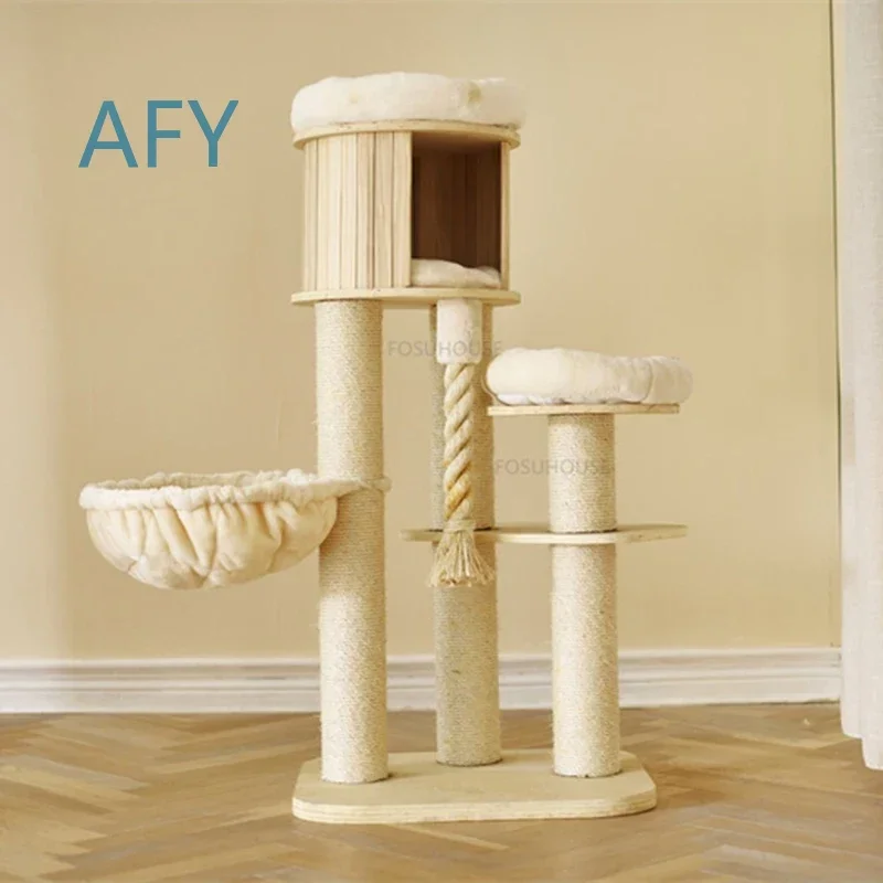 Modern Solid Wood Sisal Cat Climbing Frame for Pet Furniture Cat Nest Tree Multifunction Pet Supplies Luxury Cat Jumping