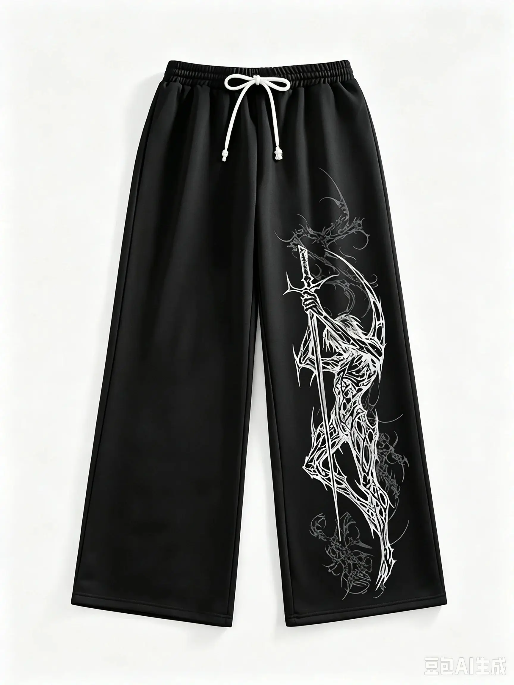 2026 Autumn Men WomenNew Trendy White Loose Wide Leg Sweatpants Abstract Curve Print Elastic Waist Casual Hip Hop Dance Jogger