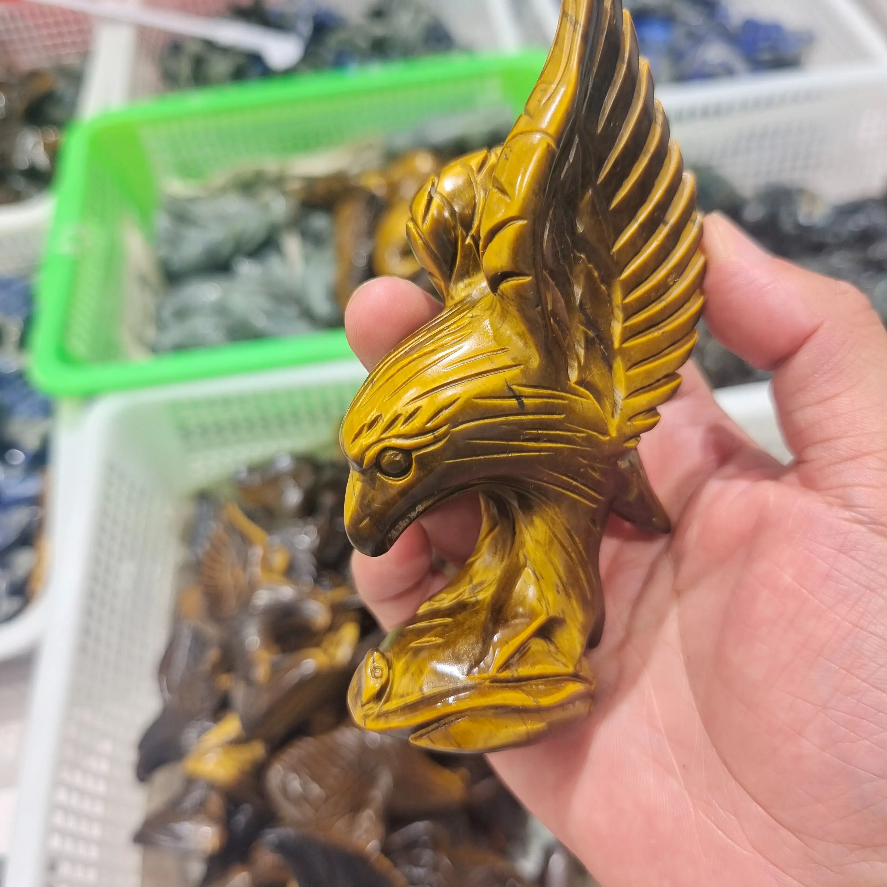 

120mm Natural Crystal Yellow Tiger Eye Hand Carving Eagle Animal Sculpture Jewelry Crafts Crystals Healing Stone Home Decor Gift