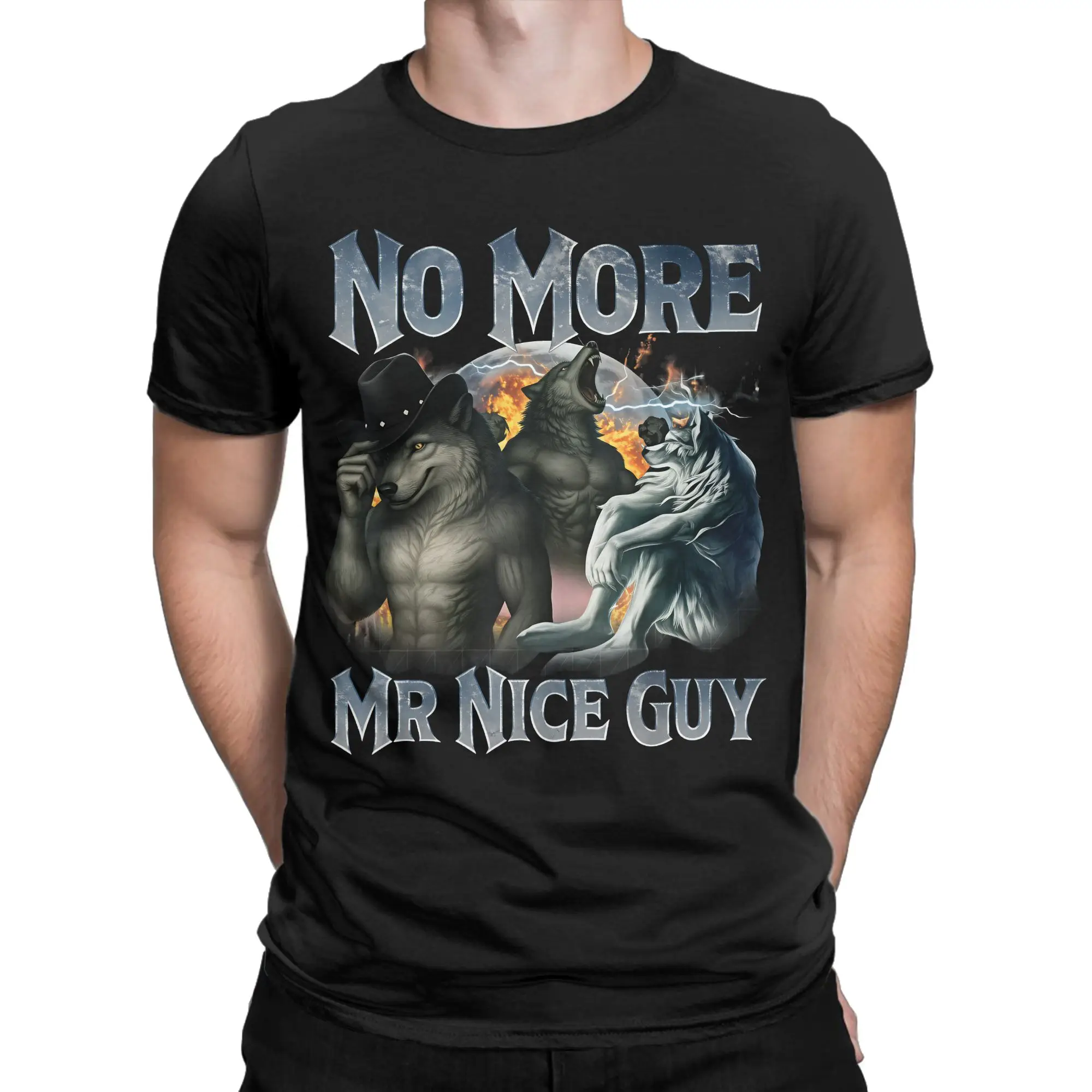 Vintage T-Shirt Summer No More Mr Nice Guy Funny Alpha Wolf Meme T-Shirts Pure Cotton Tee Shirt for Mens Short Sleeve Clothing