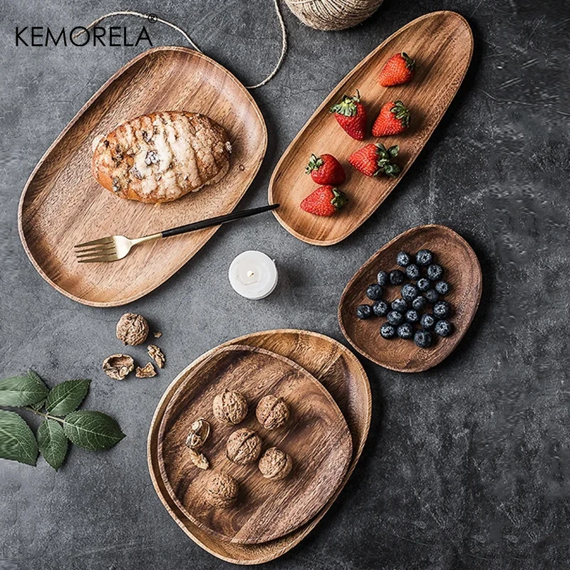 Solid Wood Round Dinner Plates Snack Fruit Dry Fruit Plate High-Quality Handmade Sushi Tea Tray Dessert Dinner Plate Tableware