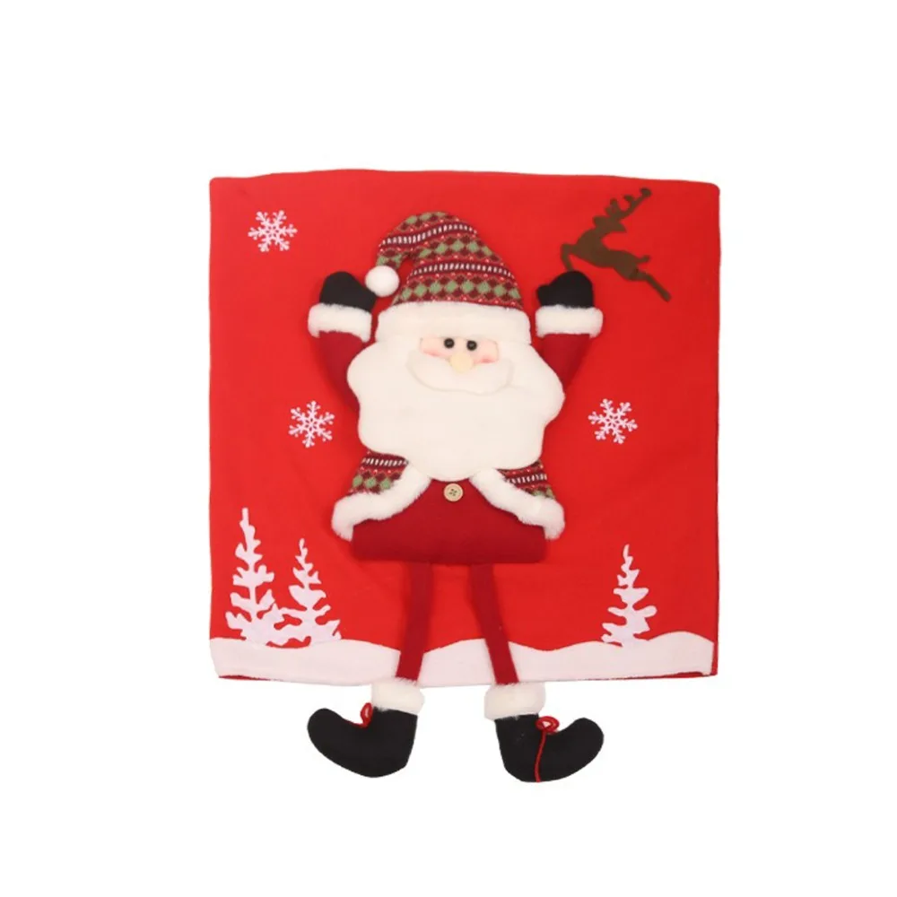 

Cloth Christmas Chair Cover Cartoon Style 3D Design Santa Chair Cover Creativity Design Chair Back Decor Snowman Chair Cover
