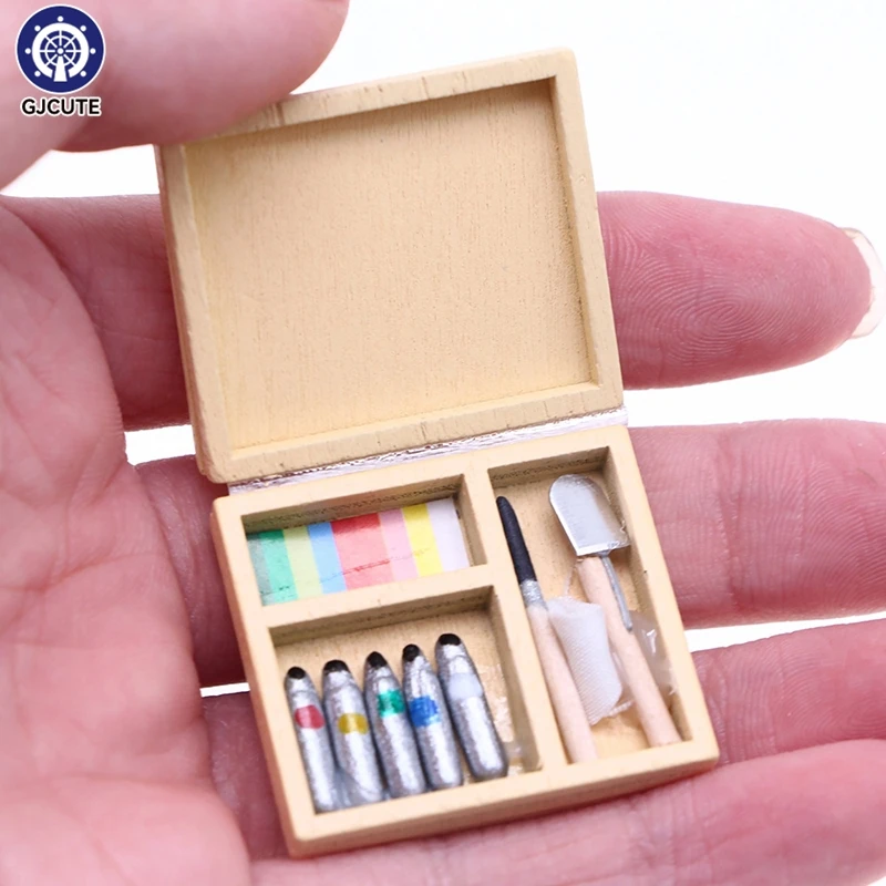 1set Dollhouse Mini Simulation Painting Paint Box Shooting Scene Props Miniature Tabletop Decoration Doll House Accessories