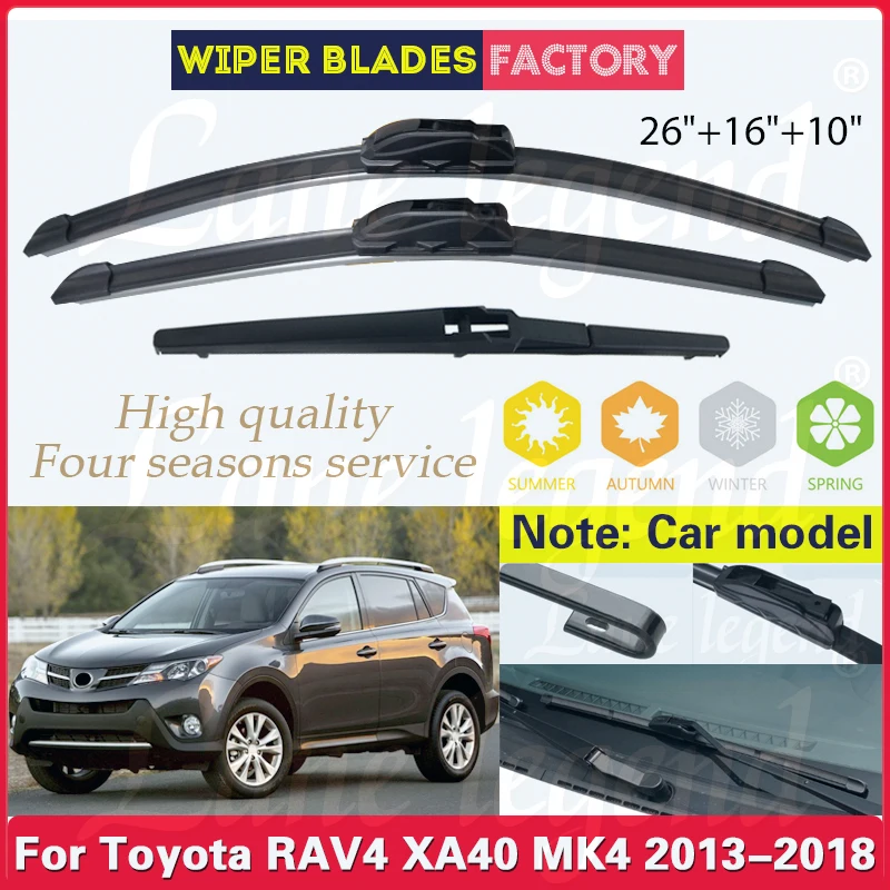 Lâminas do limpador do pára-brisa do carro, limpador traseiro dianteiro, borracha macia, pára-brisas automático, 26 ", 16", 10 ", apto para TOYOTA RAV4, XA40, MK4, 2013-2018