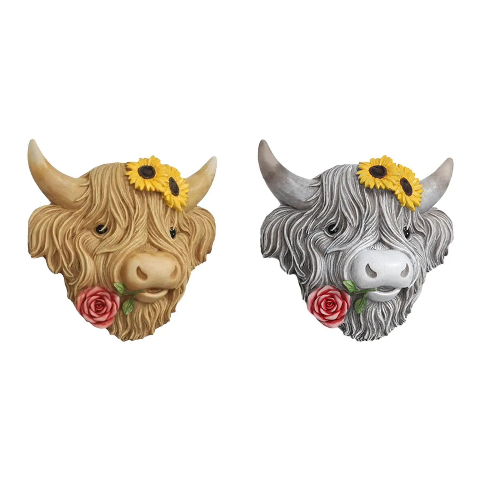 Highland Cow Head Wall Decor Wall Sculpture Lifelike Hanging Decoration Ornament for Outdoor Home Living Room Farmhouse Kitchen