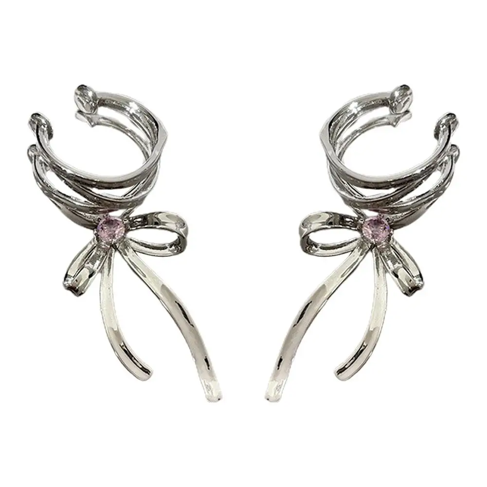 Ins Ballet Style Silk Ribbon Bow Knot Ear Clip No Ear Hole Painless Elegant Versatile Ear Bone Clip Light Luxury Ear Accessories