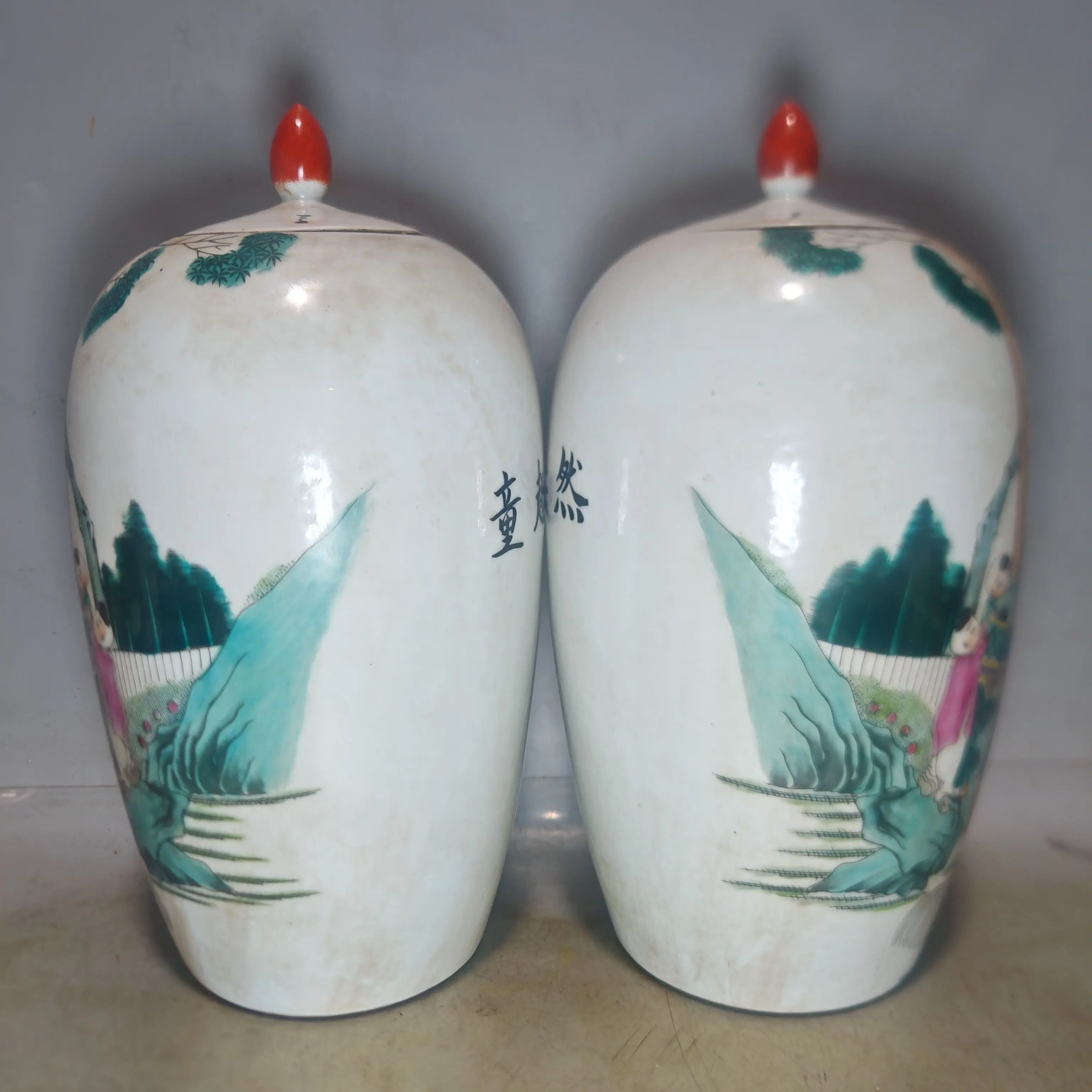 Rare Old China porcelain vase,Hand-painted pastel winter melon,Pastels glaze,A Pair,Hand Painted Decoration /Collection/ craft