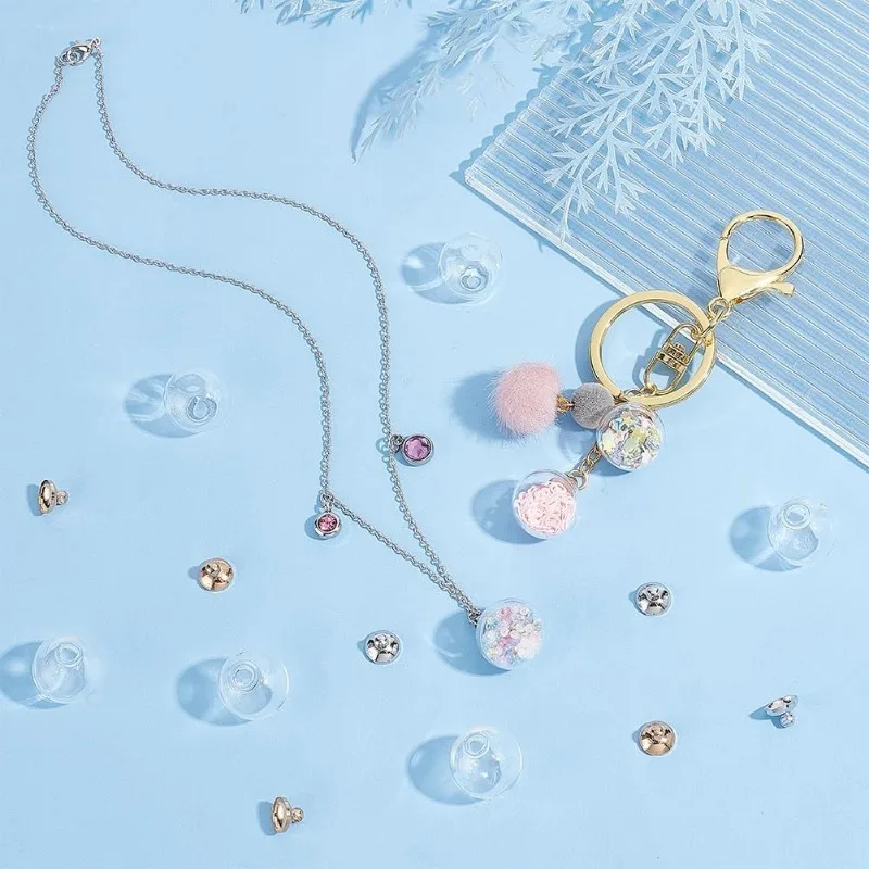 30pcs 16mm Mini Clear Glass Globe Bottle Mini Clear Ornaments Wish Glass Ball Bottles Hanging Fillable Ball Vial Charm