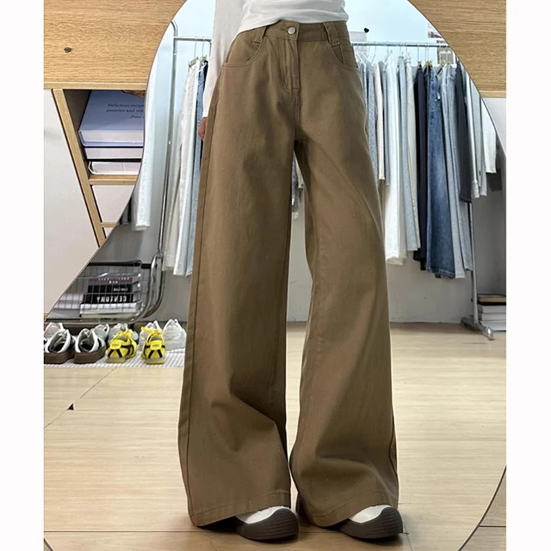 

2026 New Girls Retro High Street Wide Leg Jeans Female Low Waist Solid Denim Trousers Women Ins Fashion Thin Pants