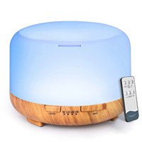 500ML Aroma Diffuser Wood Grain Color, 5V 2A USB Power Essential Oil Aromatherapy Diffuser with Remote Control for Home Office