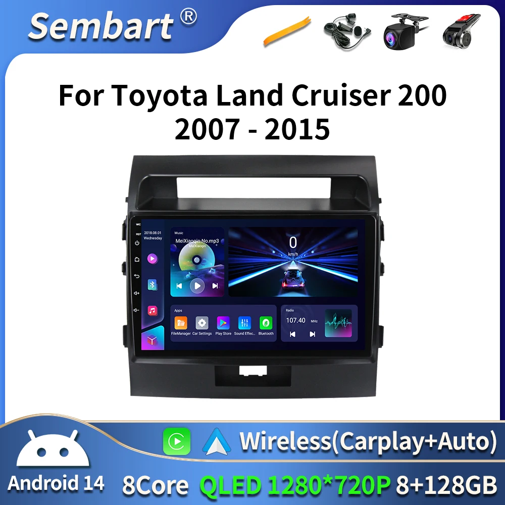 QLED 4G 8Core Android 16 CarPlay Car Multimedia For Toyota Land Cruiser 200 V8 2007-2015 GPS Radio Auto Stereo 2din DSP DVD BT