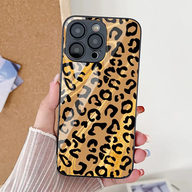 Luxury Glaze Leopard Pattern Phone Case For iPhone 11 Case iPhone 13 16 15 14 12 Pro Max XR XS 7 8 Plus SE Lens Protective Cover