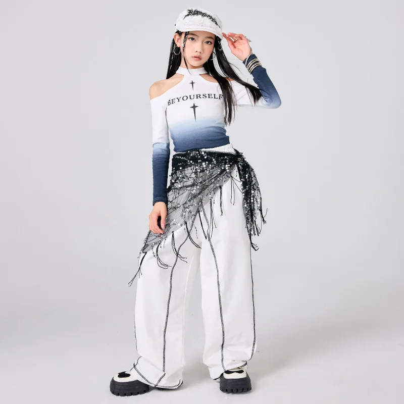 สาวใหม่ Hip Hop เสื้อผ้าชุดเต้นรําแจ๊สเครื่องแต่งกายเสื้อแขนยาว Baggy กางเกง Group Street Dance สวมใส่ Rave เสื้อผ้า
