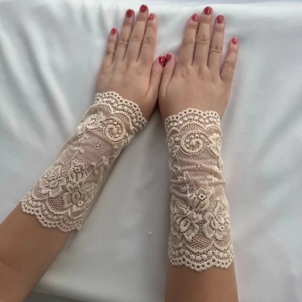 Embroidered Lace Detachable Fake Sleeves Mesh Elastic Lace Fake Sleeves Cuff Sun Protection Hollow Out Wrist Cuffs