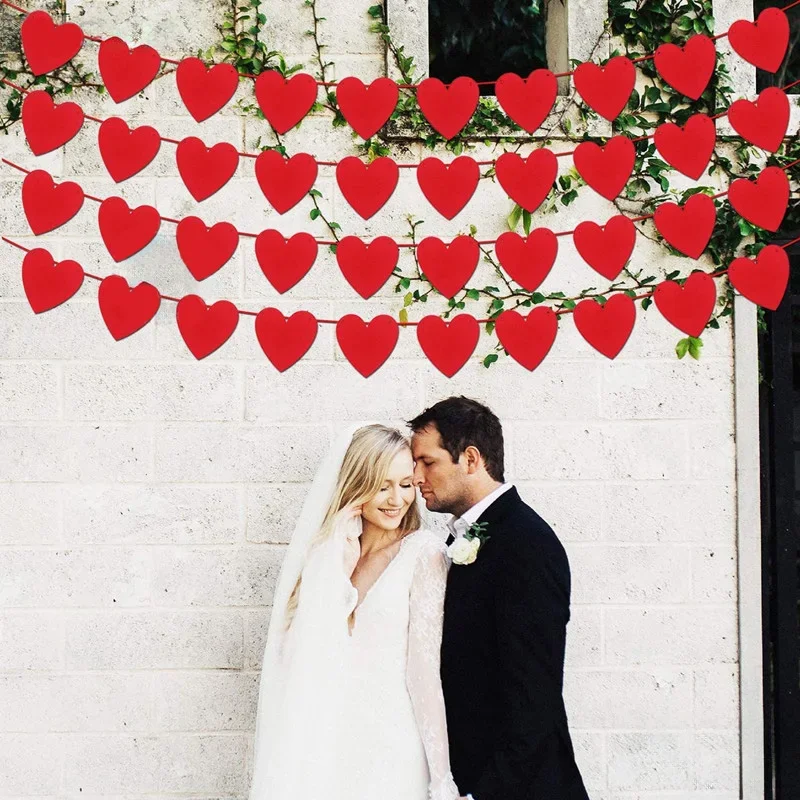 Valentine's Day Decoration With 80 Red Felt Heart-Shaped Wreaths Diy Decoration Hanging Wedding Anniversary Birthday Party New