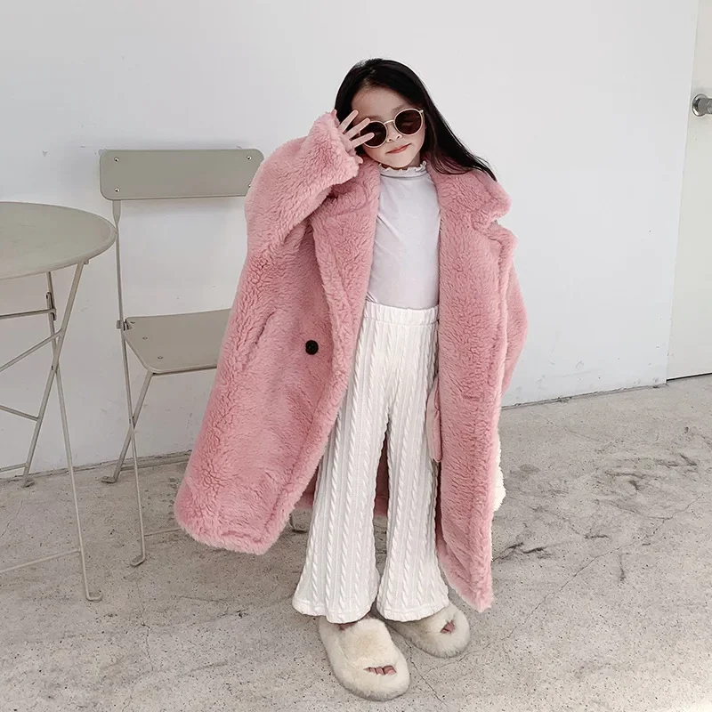 Children's fur coat New teddy girls winter Lamb fur coat thickened baby boys silhouette version long coat