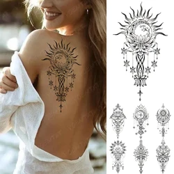 Wasserdicht Temporäre Tattoo Aufkleber Mond Sonne Mandala Mehndi Lotus Henna Totem Flash Tatto Frauen Männer Zurück Körper Kunst Gefälschte Tattoos