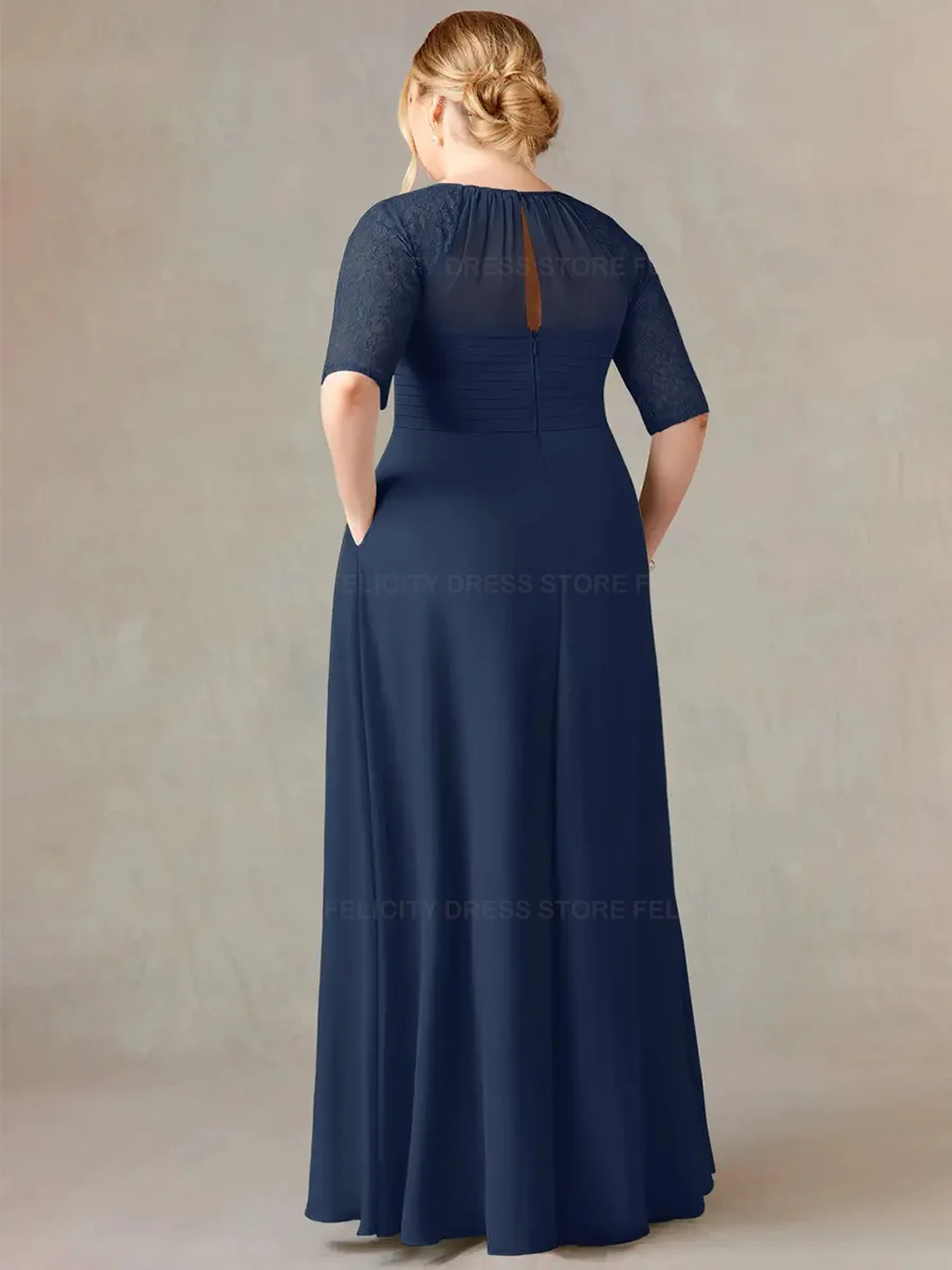 Simple Plus Size Mother of the Bride Dresses 2023 A-Line O-neck Lace Chiffon Floor-Length Wedding Guest Dresses Vestidos de Gala