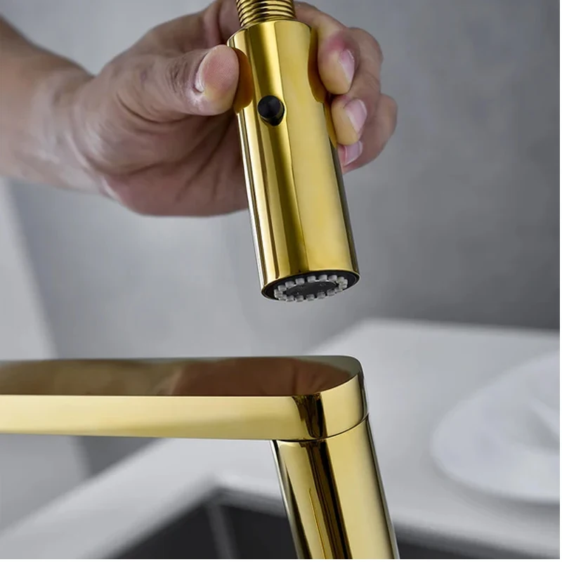 Rubinetto da cucina estraibile con spruzzo a doppia funzione 3 in 1 magnetico ad arco alto a foro singolo