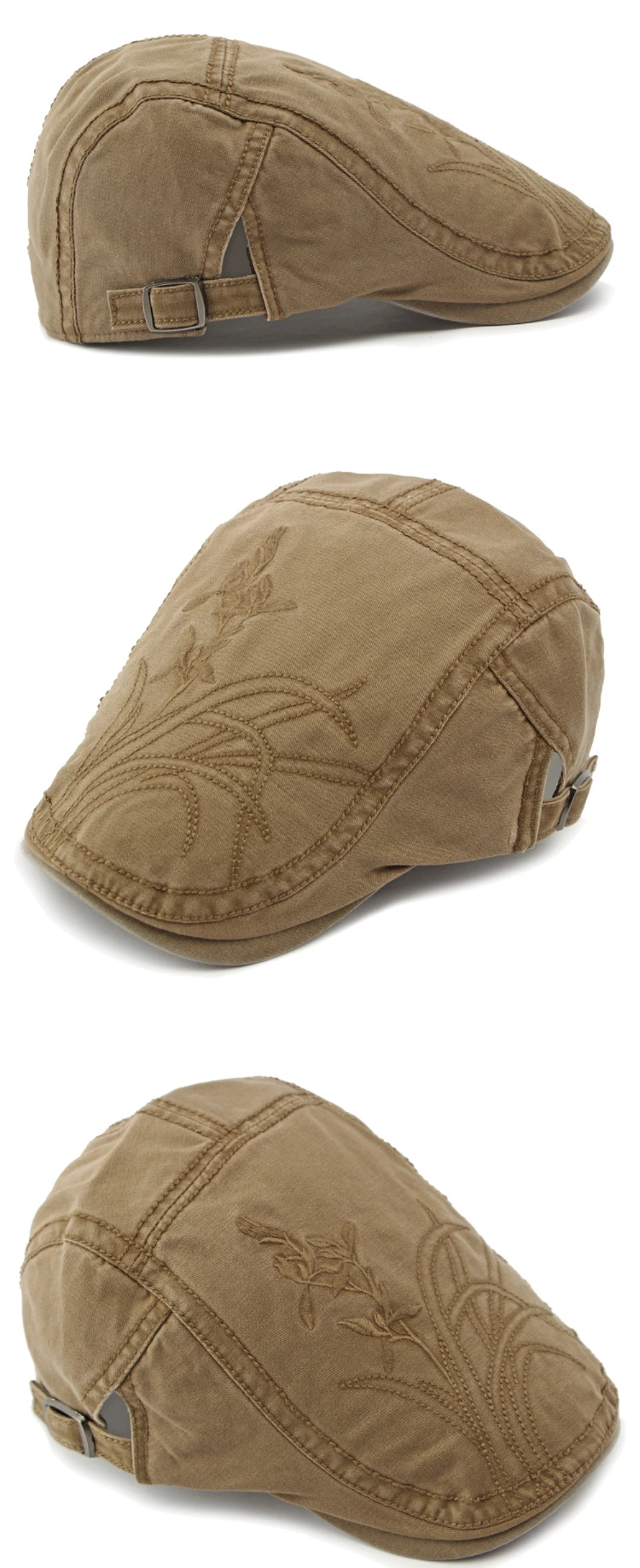 HT4406 Baskenmützen für Herren und Damen, Vintage Künstler-Mütze, Unisex Baumwoll-Flachmütze, Frühling Verstellbare Blumen-Baskenmütze – Detail 11