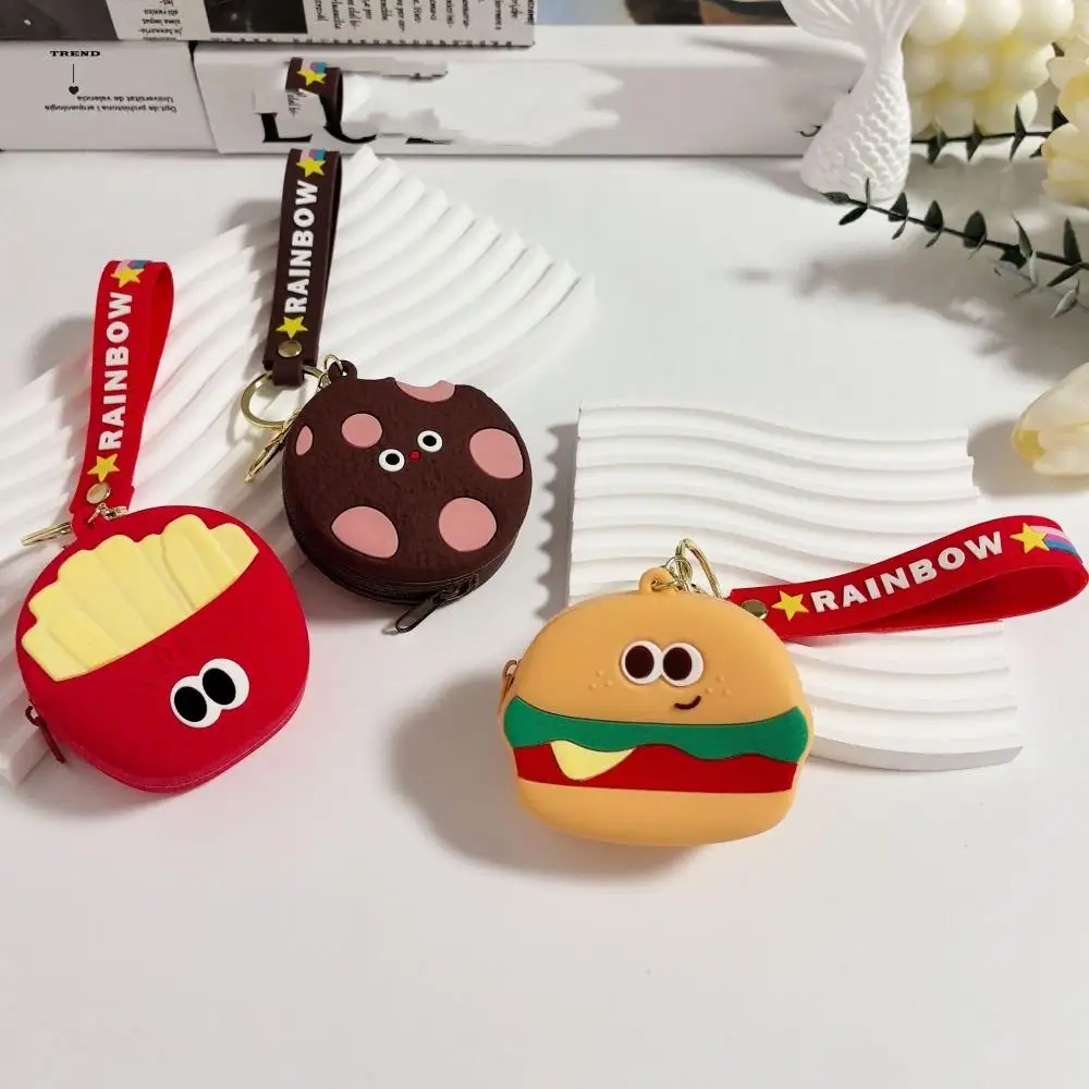 Cute Food Silicone Coin Purse French Fries Hamburger Cartoon Keychain Bag Silica Gel Creative Earphone Bag Girls