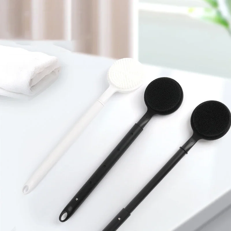 

Silicone Back Scrubber For Shower Bath Body Brush With Telescopic Adjustable Long Handle Double Sided Shower Brush