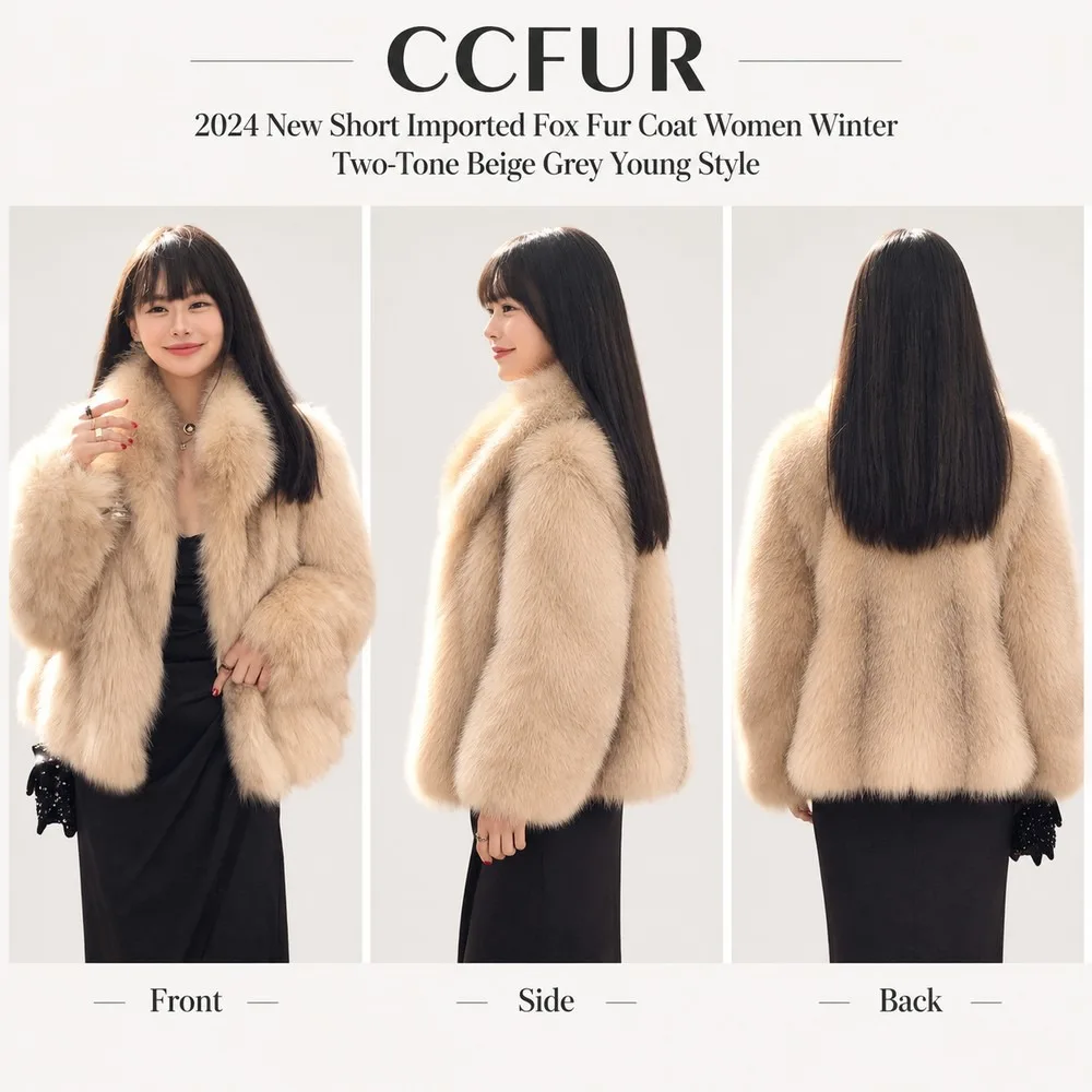 New Short Imported Fox Fur Coat Women Winter Beige Grey Young Style Top Quliaty Natural Fox Fur Fur Jacekt Thick Outwear