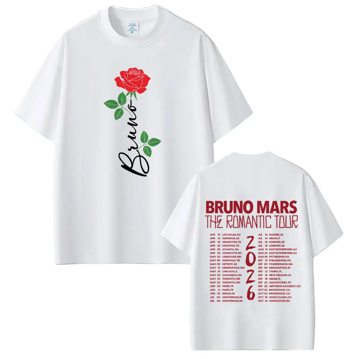 Bruno Mars The Romantic Tour 2026 Print T-shirt Man Woman Fashion T-shirts Summer 100% Cotton Loose Casual High Quality T-shirts