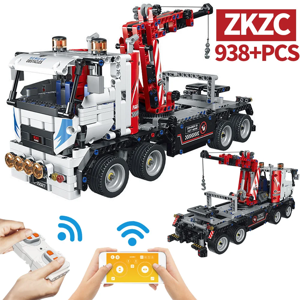 938PCS City Technical remove obstacles Electric Truck Car Building Block Mechanical Crane Model Brick Enginerring Toys Kids Gift
