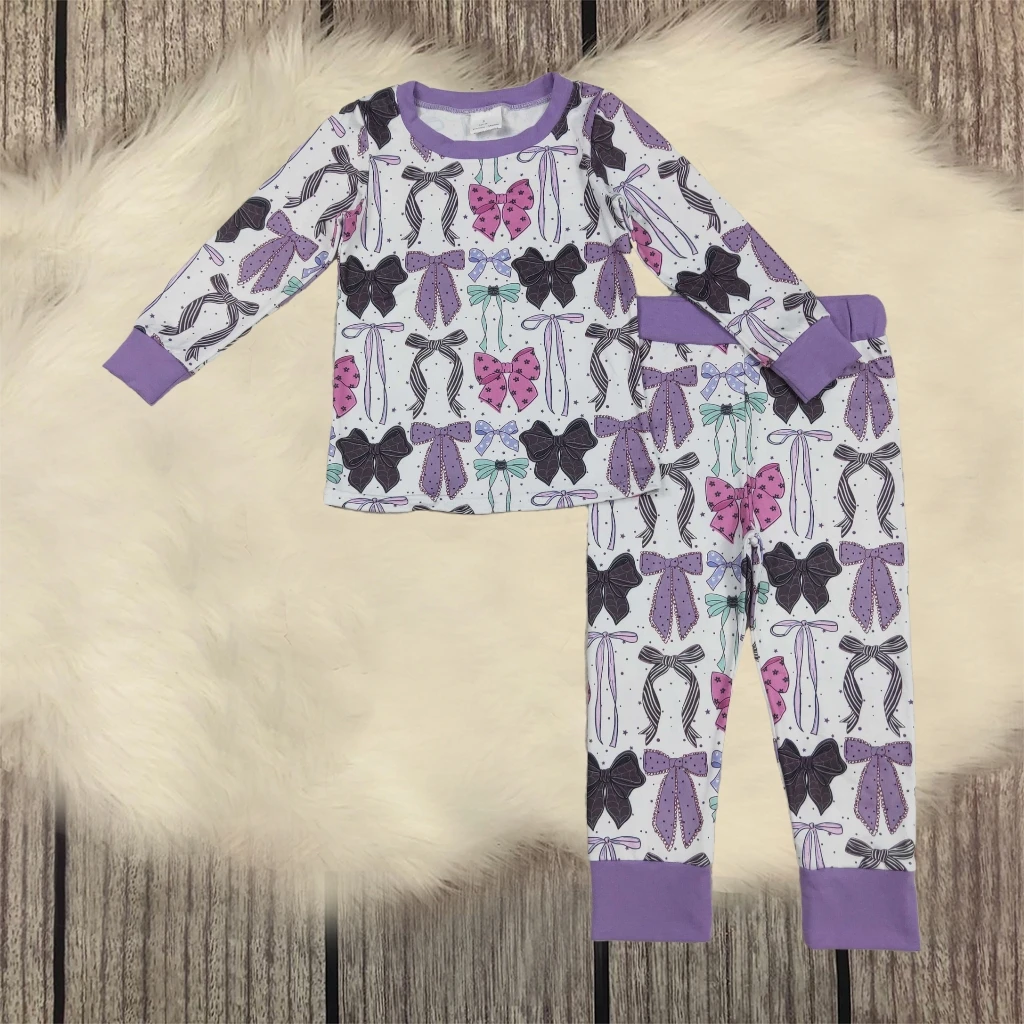 

Baby Girl Toddler Pajamas Set Long Sleeve Purple Bow Knot Sleepwear Cozy Infant Pullover Top with Pant Spring Fall Kids Clothing