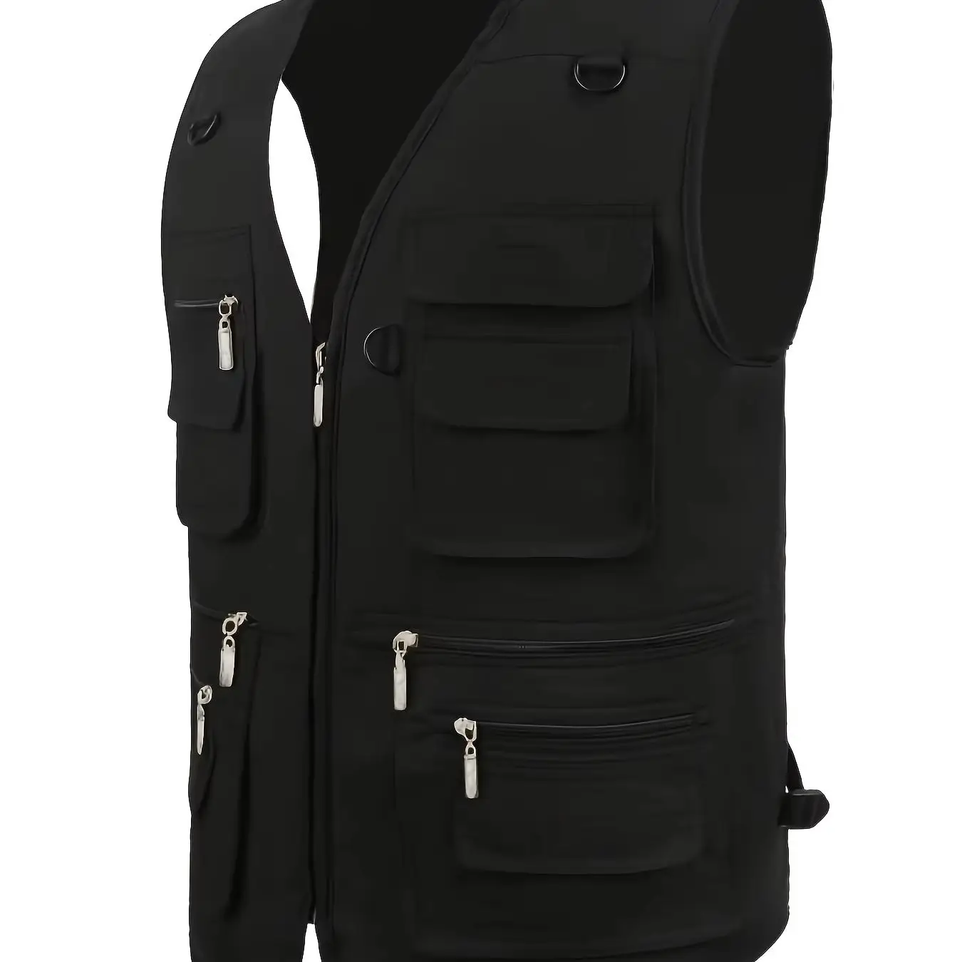 Plus-Size Herren-Popeline-Weste mit Reißverschluss und mehreren Taschen, lässige Weste mit Reißverschluss, geeignet für Frühling und Sommer, Outdoor-Reisen, Sport, Angeln, Jagd, Fotografie, praktische Arbeitskleidung – Detail 1