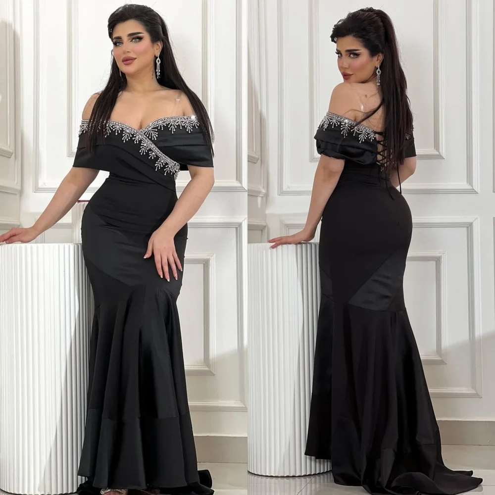 Robe de Cocktail de Forme Sirène à Épaules Dénudées, Tenue Longue en Jersey, Drapée, Personnalisée, pour Occasions, Arabie Saoudite