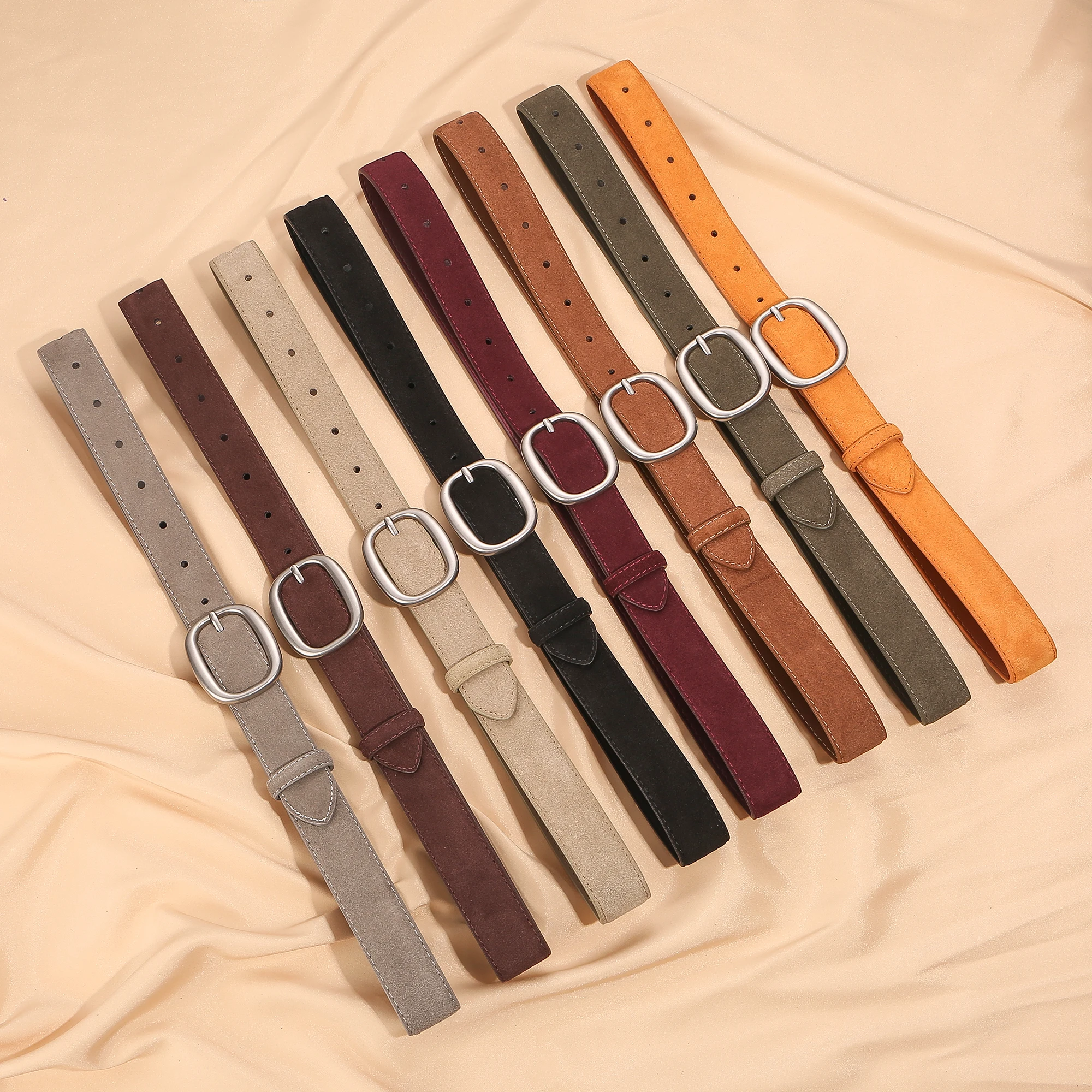 Soft Suede Leather Belts for Women - 2025 Autumn New Color Green/Burgundy/Gray Skinny Waist Belt Classic Jeans Accessories